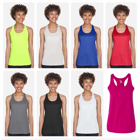 Team Womens racerback tank top 100% polyester 