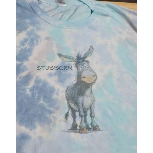 Unisex tie dye tee shirt with donkey graphic