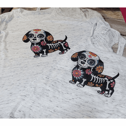 White marble unisex crew neck or white marble flowy tank with sugar skull dog or cat
