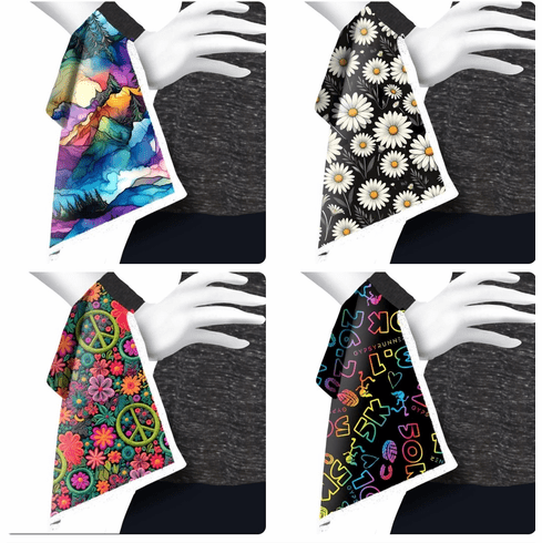 Wrist towels alcohol ink, black and white daisy, green peace, neon mileage