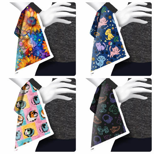 Wrist towels sunflower,denim dog and cats, guinea pig, fitness doodle