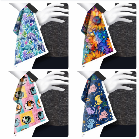Wrist towels sunflower,denim dog and cats, guinea pig, fitness doodle