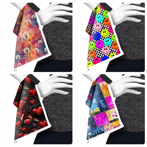 Wrist towels watercolor dandelions, checkers, 3D heart, DOLLY