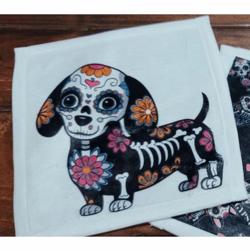 Wrist towels with sugar skull cat or dog pick one