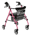 Posh Rollator with 6" Wheels, Pink with Zebra Print Bag MDS86835SHE Medline