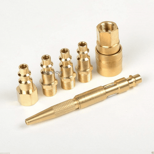 Wennow Brass Air Coupler Set W/Blow Gun Male/Female Hose Fittings Compressor 6 Pc Set 