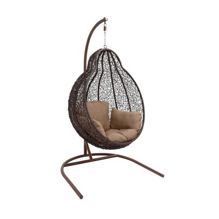 Hanover Outdoor Wicker Rattan Hanging Egg Chair Swing with Stella Swirl Pattern in