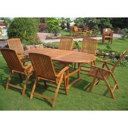 International Caravan Royal Tahiti Saragossa 7 Piece Oval Dining Set in Brown Stain