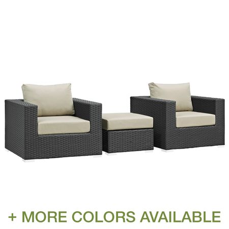 Modway Sojourn 3 Piece Outdoor Patio Chair Set with Ottoman