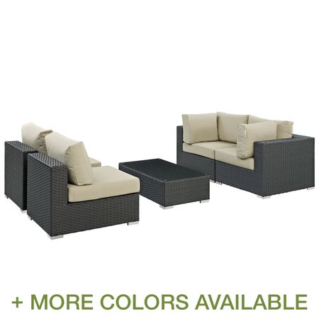 Modway Sojourn 5 Piece Outdoor Patio Sectional Sofa Set with Coffee Table
