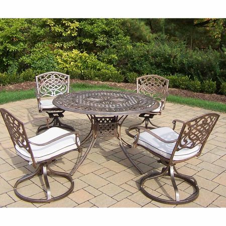 Oakland Living Mississippi 5 Piece Cushioned Outdoor Swivel Rocker Set with 48" Capital Table in Antique Bronze