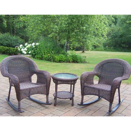 Oakland Living Outdoor Wicker 3 Piece Rocker Set in Coffee
