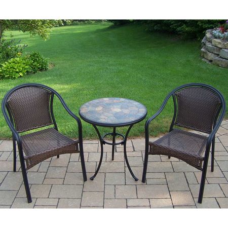 Oakland Living Stone Art 24" 3 Piece Bistro Set with Tuscany Wicker Chairs in Black