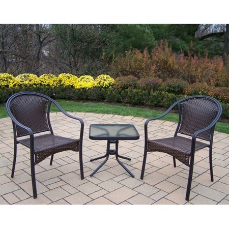 Oakland Living Tuscany 3 Piece Outdoor Set with 2 Stackable Chairs and 20" Side Table in Coffee