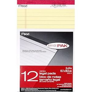 12pk  Mead 5x8 Yellow Legal Pad
