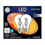 GE 2PK LED 4.5W Clear Light Bulb GE 2PK LED 4.5W Clear Light Bulb