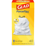 Glad 40 CT 13 Gallon Fragrance Free Force Flex Kitchen Bag