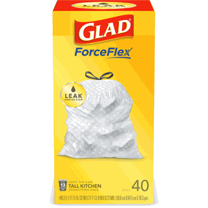 Glad 40 CT 13 Gallon Fragrance Free Force Flex Kitchen Bag