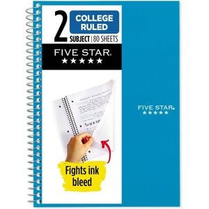 Mead 9.5in x 6in Five Star College Ruled 2 Subject Notebook