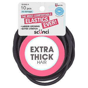 Scunci 10PC Black Elastics XThick Hair Strong