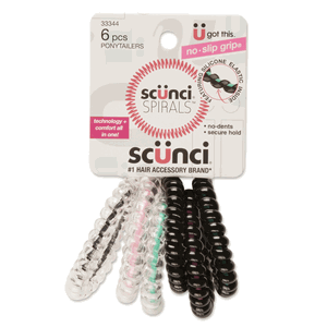 Scunci 6PC Spirals No Slip Grip Hair Elastics