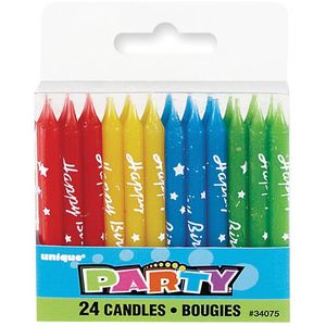 Unique Happy Birthday Script Candles 2.5in 24ct