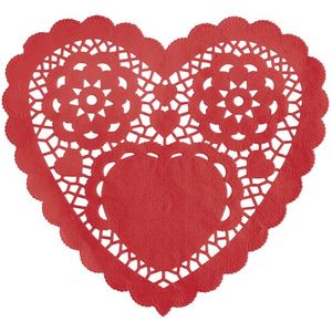Unique Red Heart Doilies 6in 30ct