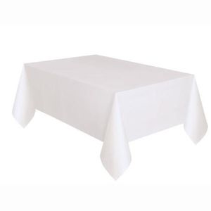 Unique White Solid Rectangular Plastic Table Cover 54in x 108in