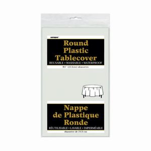 Unique White Solid Round Plastic Table Cover 84in