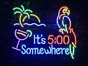 It's 5:00 Somewhere Parrot Neon Light Sign 17"x13" Wall Decor Palm Tree LED88