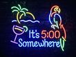It's 5:00 Somewhere Parrot Neon Light Sign 17"x13" Wall Decor Palm Tree LED88