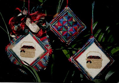Basket of Holly Biscornu and Fob Ornaments