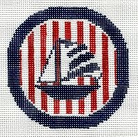 Blue Sailboat on Red/White Stripes