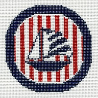 Blue Sailboat on Red/White Stripes