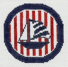 Blue Sailboat on Red/White Stripes