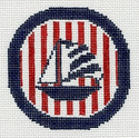 Blue Sailboat on Red/White Stripes