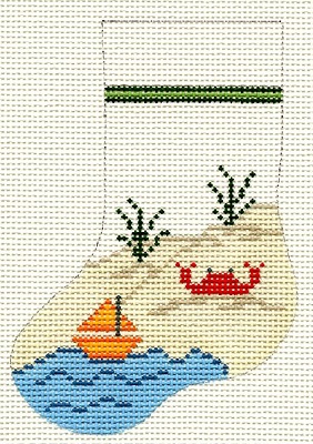 Crab on Beach w/ Sailboat Mini Sock