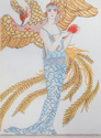 Deco Lady in Blue w/ Bird