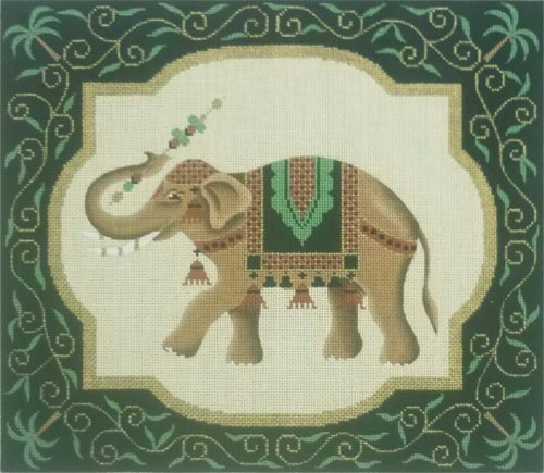 Elephant in Black and Gold Border