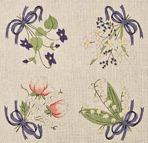 Flowers with Blue Bows Pillow
