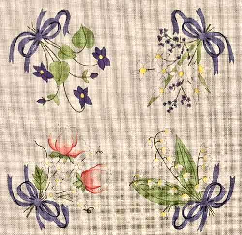 Flowers with Blue Bows Pillow