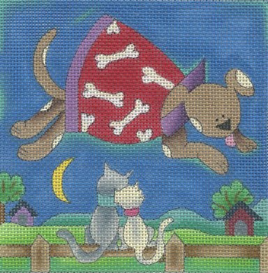 Flying Dog Over Cats