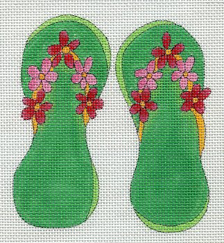Green Flip-Flops w/ Flowers
