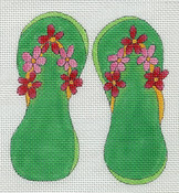 Green Flip-Flops w/ Flowers