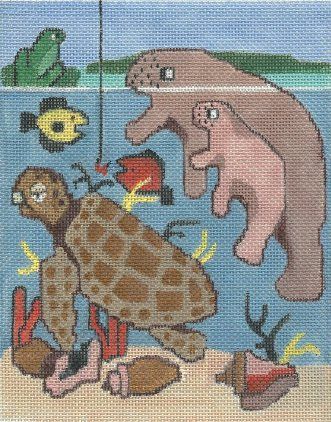 Manatees, Sea Turtle, and Frog