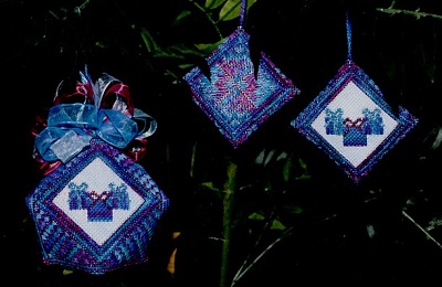 Purple Packages Biscornu and Fob Ornament