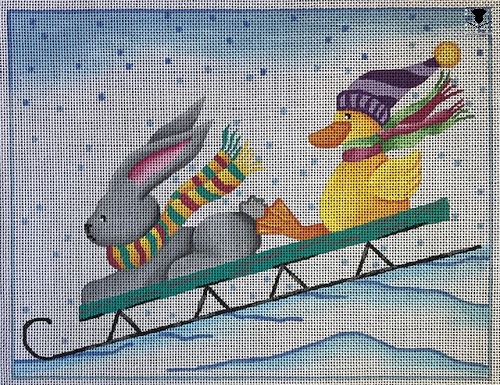 Sledding Bunny and Duck