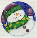 Snowman with Stars on Green Scarf