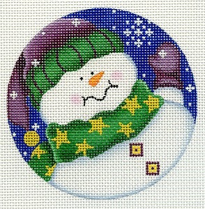 Snowman with Stars on Green Scarf