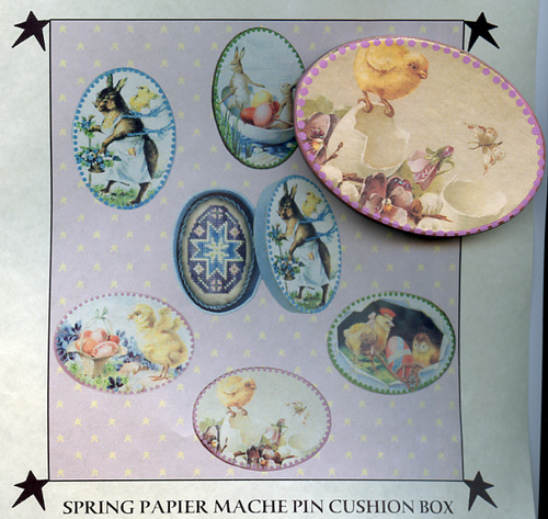 Spring Papier Mache Pin Cushion Box